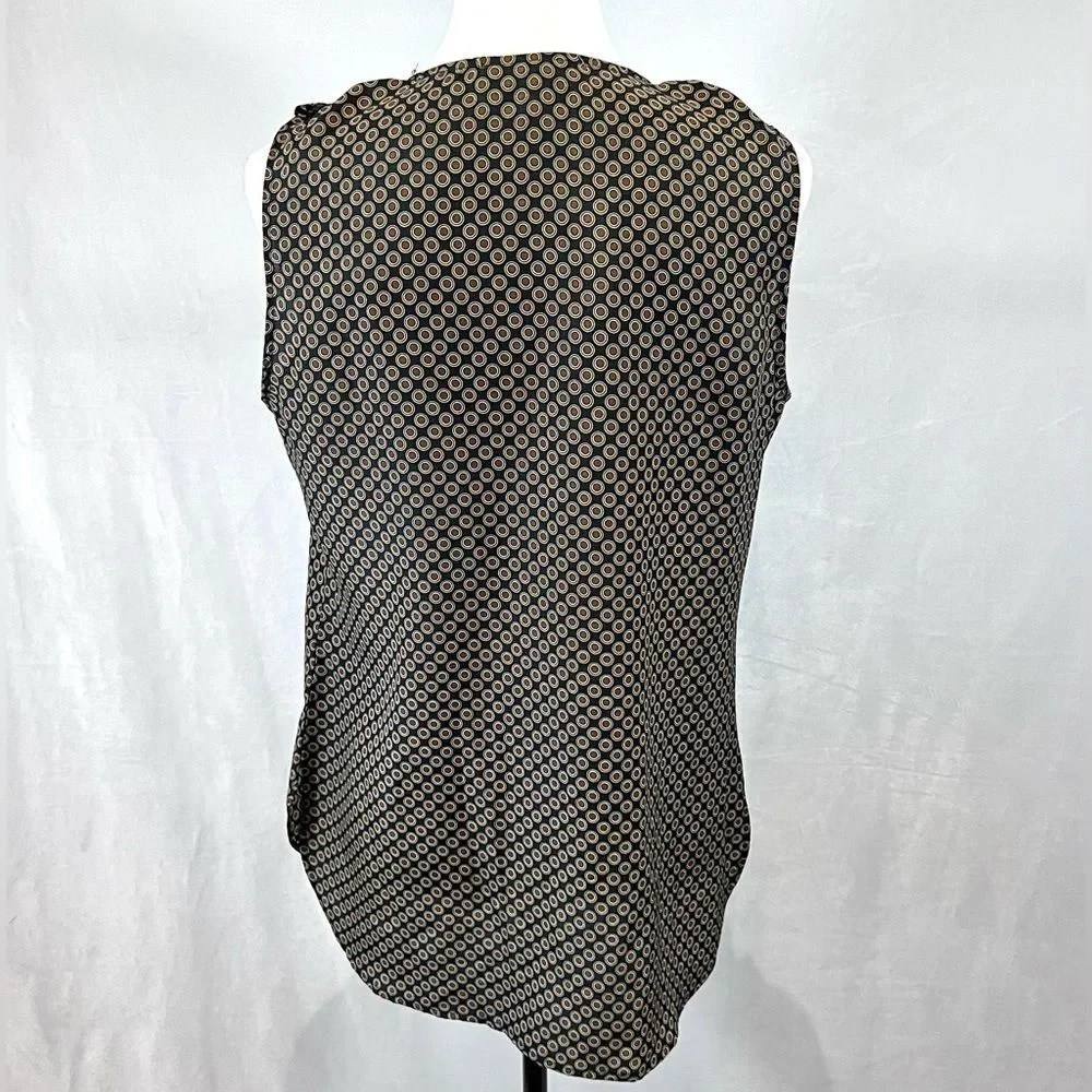 Michael Kors navy and brown geometric print blouse top size 6
